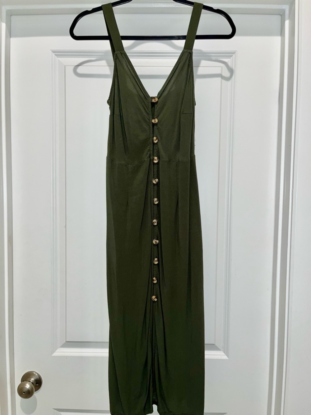 Olive Green Button-Front Women's Midi Dress